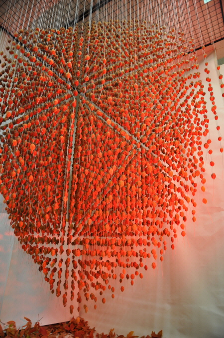 수백 개의 씨알을 줄에 엮은 설치작품 ‘석과불식―1901’. 한가람미술관 제공
